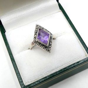 Vintage sterling silver marcasite & diamond shape